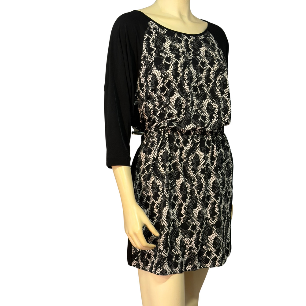 Banana Republic Sz M Pullover Blouson Dress Raglan Slvs B&W Snakeskin Knit New - Picture 2 of 10